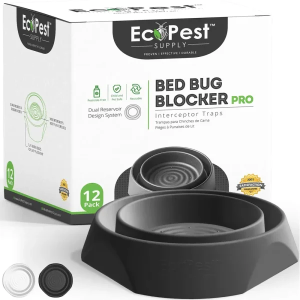 Bed Bug Interceptors ÿ 12 Pack | Bed Bug Blocker (Pro) Interceptor Traps | Insect Trap, Monitor, and Detector for Bed Legs (Black)