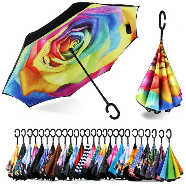 SIEPASA 40/49/56/62 inch Inverted Reverse Upside Down Umbrella, Extra Large Double Canopy Vented Windproof Waterproof Stick Umbrellas with C-Shape