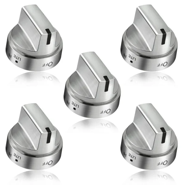Aremae 5 Pack Stainless Steel WB03X24818 Gas Stove Knob Replacement for ge,PS11729081 AP5989029 100% Stainless Steel Stove Replacement Knobs,Compatible