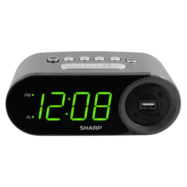 Sharp Digital Easy to Read Alarm Clock with 2 Amp High-Speed USB Charging Power Port - Charge Your Phone Tablet with A High Speed Charge! Simple Easy