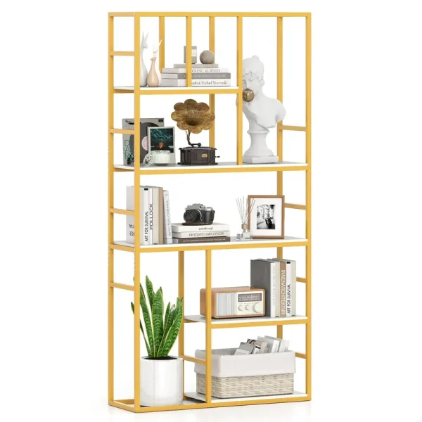 Tangkula 71 Inch Tall Bookshelf Metal Frame 5-Tier Geometric Bookcase