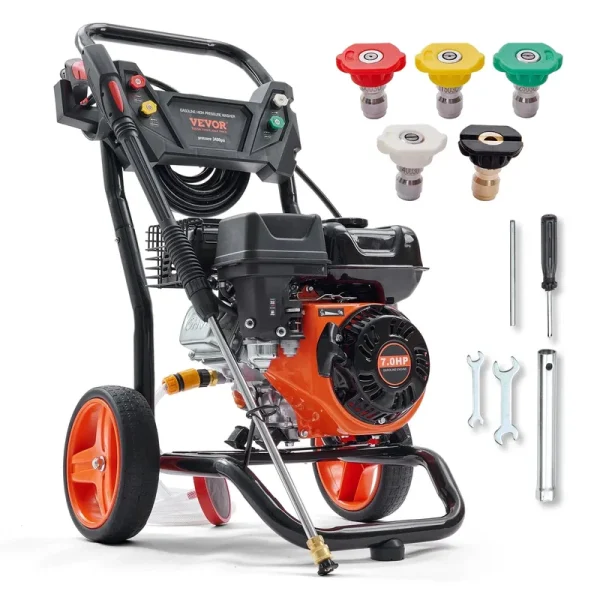 BENTISM 3400 PSI 2.6 GPM Gas Pressure Washer W/26 Ft High Pressure Hose 5 Nozzles Gas Powered Washer