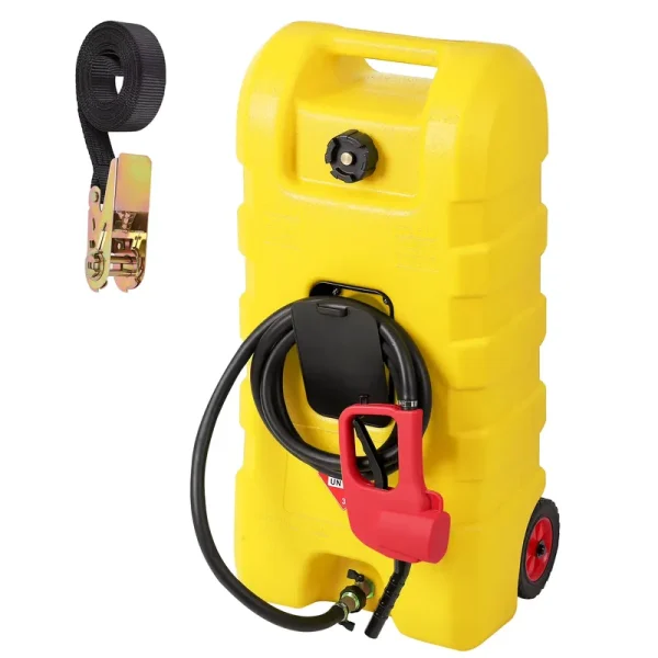 15 Gallon Fuel Caddy, Portable Gas Fuel Tank Container with LE Fluid Transfer Siphon Pump and 10ft. Delivery Hose, Diesel Storage Can on - Wheels for Cars, Lawn Mowers, Atvs, Boats, Yellow