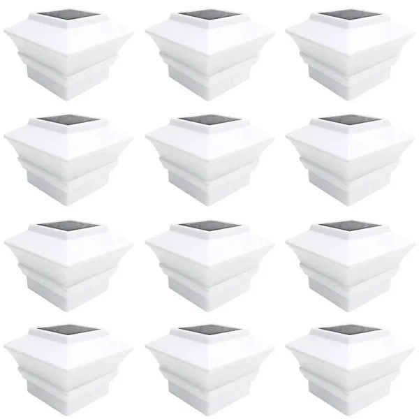 iGlow 12 Pack White Outdoor Garden 4 x 4 Solar LED Post Deck Cap Square Fence Light Landscape Lamp PVC Vinyl Plastic QW5X76Y