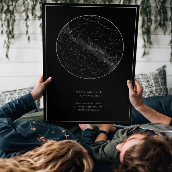 Night Sky Star Map - The Star Poster - Personalized Constellations Based on Date, Time & Location - Perfect Anniversary, Wedding & Birthday Gift