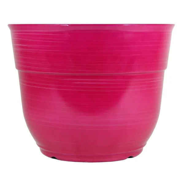Garden Elements Glazed Brushed Happy Large Plastic Planter, Bright Pink, 15"