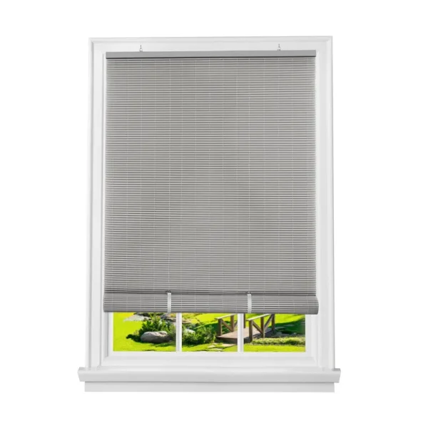 Solstice Grey Cordless Light Filtering Vinyl Roll-Up Blind with 1/4 in. Oval Slats 30 in. W x 72 in. L