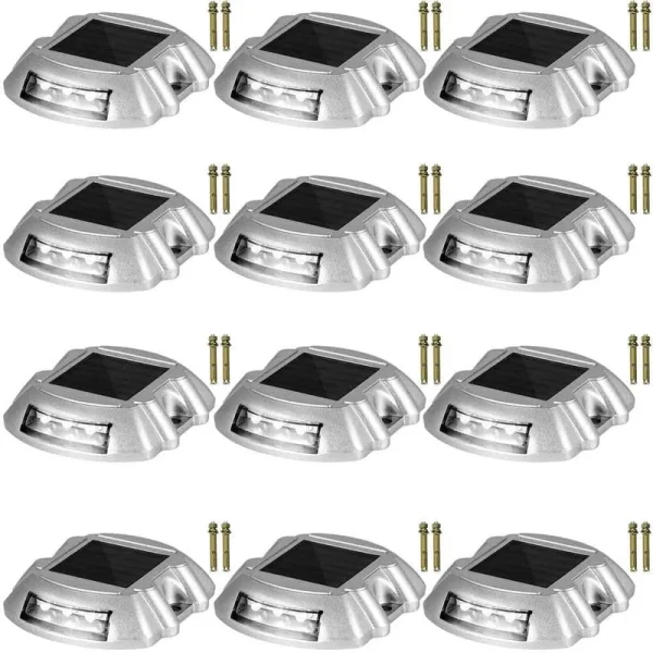 Solar Dock Lights Marine 12-Pack Outdoor Waterproof Wireless 6 LEDs Driveway Lights with Screw for Deck Driveway, White