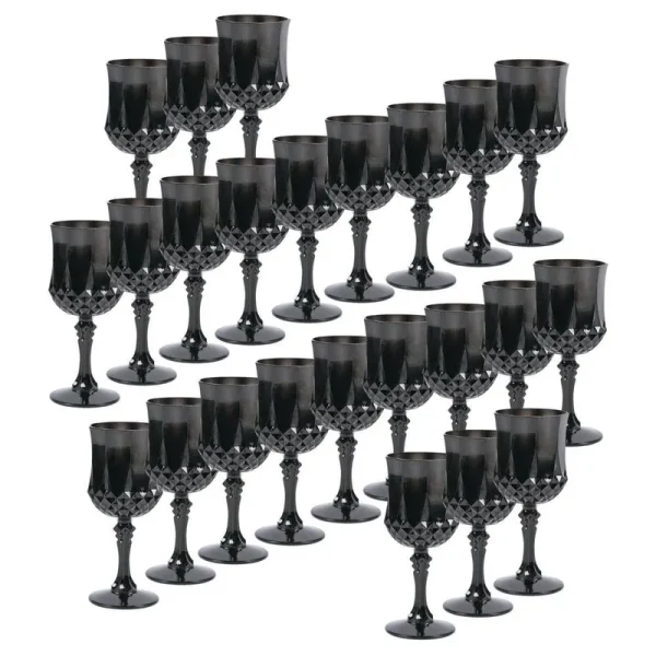 48 PC Bulk Black Patterned Plastic Wine Glasses 6" 8 oz