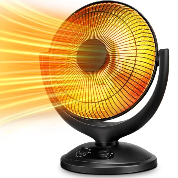 Kismile Oscillating Parabolic Space Heater with Thermostat and Timer, Radiant Dish Heater with Tip-Over and Overheating Protection for Indoor Use,