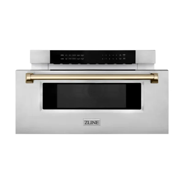 ZLINE Autograph Edition 30" 1.2 Cu. ft. Built-In Microwave Drawer Stainless Steel with Champagne Bronze Accents