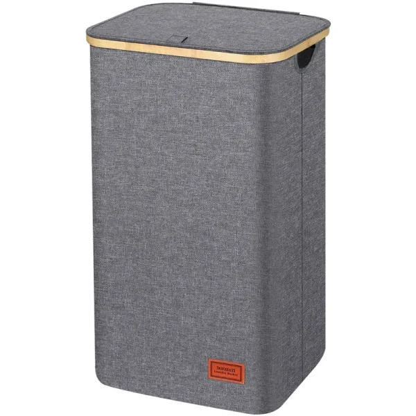 DOFASAYI Laundry Hamper with Lid - 110L XL- Large Laundry Basket with Bamboo Handles, Portable Clothes Hamper for Dorm Room, Bathroom, Bedroom, Grey