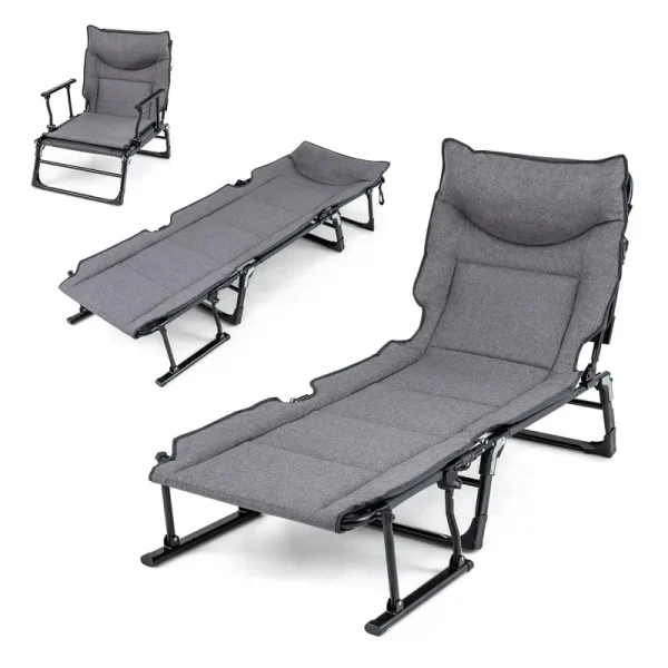 Tangkula 3 in 1 Lounge Chair Outdoor Patio Folding Chaise Lounge Chair Heavy Duty Metal Frame