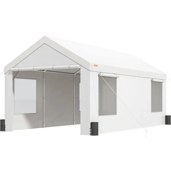 VEVOR Carport, Heavy Duty 10x20ft Car Canopy, Outdoor Garage Shelter with Removable Sidewalls, Roll-Up Ventilated Windows & Doors, UV Resistant