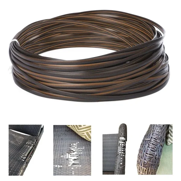 Laphivieh 120ft Wicker Repair Supplies, Two-Tone Gradient Dark Brown with Light Brown Stripes, Plastic Rattan Material for Patio Chair Repair Flat