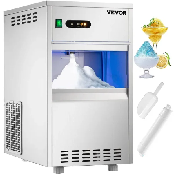 VEVOR 110V Commercial Snowflake Ice Maker 44lbs/24H, ETL Approved Food Grade Stainless Steel Flake Ice Machine Freestanding Fla