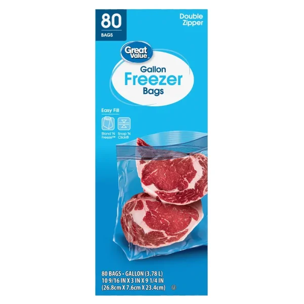 Great Value Freezer Bags, Double Zipper, Gallon - 80 bags