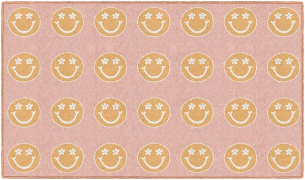 Flagship Carpets Good Vibes Criss Cross Happy Faces On Pink 5' x 7'6"