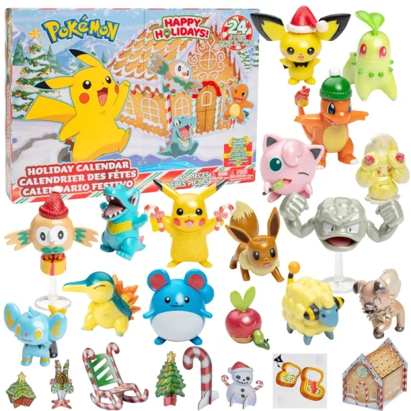 Jazwares Pok��mon 2023 Holiday Advent Calendar for Kids, Boys & Girls - 24 Piece Gift Playset - Characters Featured: Pikachu, Eevee, Charmander & More!