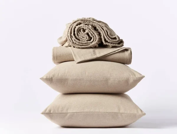 Coyuchi Cloud Brushed Organic Flannel Sheet Set Full Camel Heather
