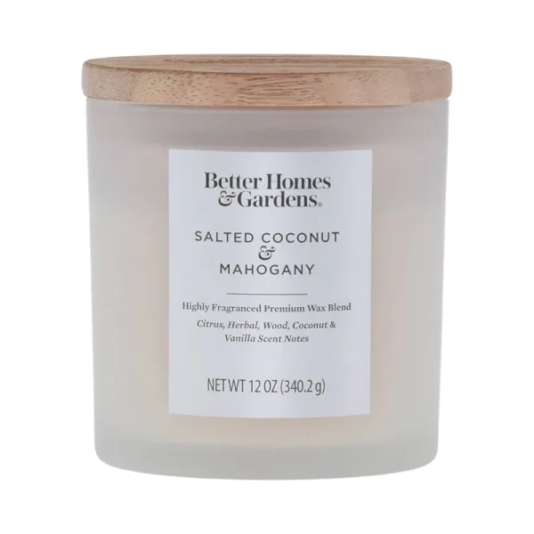 Better Homes & Gardens 12oz Salted Coconut & Mahogany Scented 2-Wick Frosted Jar Candle, Size: 12 oz