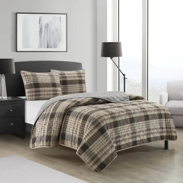 Dearfoams Quilt Set, King, Brown, 3 Piece