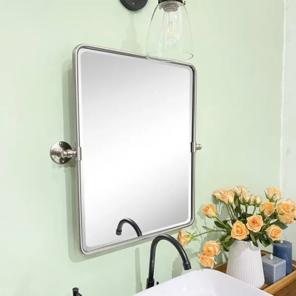 Woodvale Metal Framed Wall Mounted Bathroom / Vanity Mirror Red Barrel Studio Size: 24" x 20", Finish: Brushed Nickel
