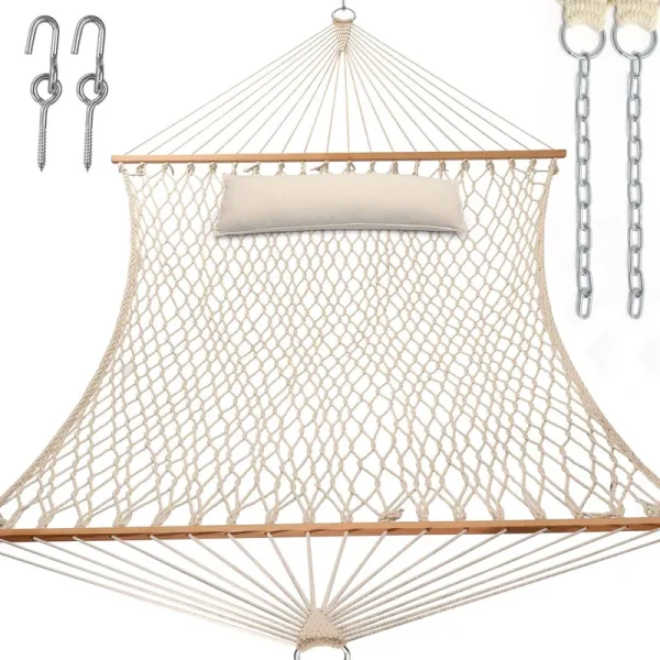 Y- Stop 13.2ft hammocks,traditional Cotton Rope Hammock with Chains and Hooks for outdoor,indoor,patio yard,double Solid Wood