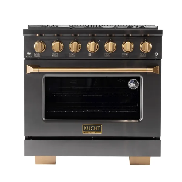 Kucht Gemstone Professional 36 in. 5.2 Cu. ft. Dual Fuel Range for Propane GAS with Convection Oven in Titanium Stainless Steel