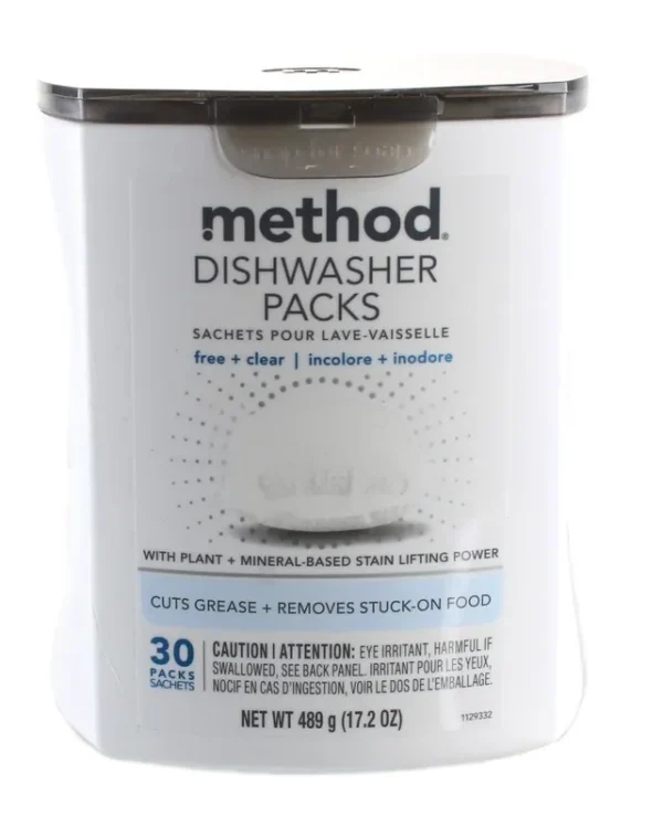 Method Dishwasher Packs, Free + Clear - 30 packs, 489 g