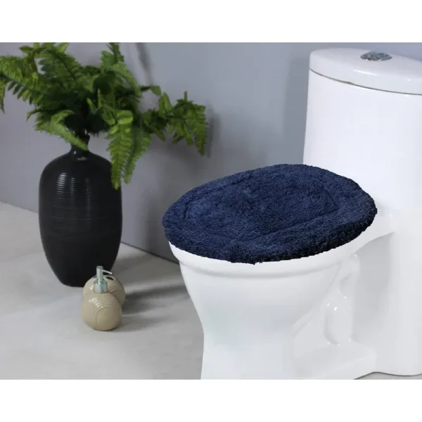 Home Weavers Waterford Collection 100% Cotton Tufted Bath Rug, 18 in. x18 in. Toilet Lid Cover, Navy