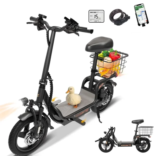Skeri Electric Scooter with Seat for Adult and Basket, 14 in Tire Electric Scooter with Dual Shock Absorbers, 350W Motor with 25 - Mile Range, Speed up to 20 MPH (Gen 2.0)
