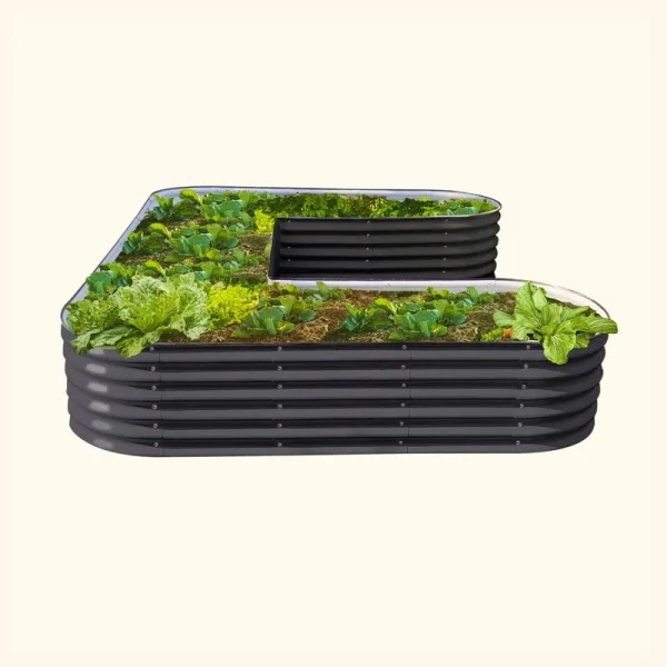 Vego Garden 17 inch Tall U-Shape Raised Garden Bed Metal Planter Box for Vegetables Flowers Ground Large size, Gray