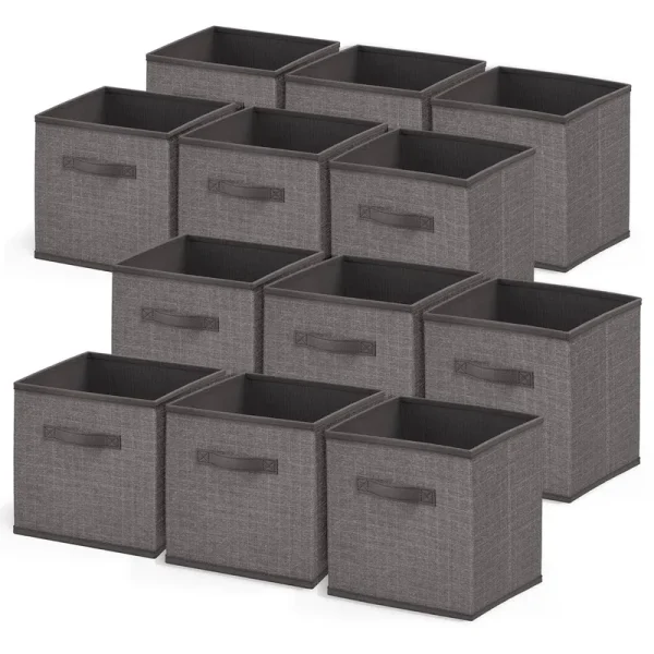 Nestl Foldable Fabric Cube Storage Bins with Handles - 12 Pack - Grey