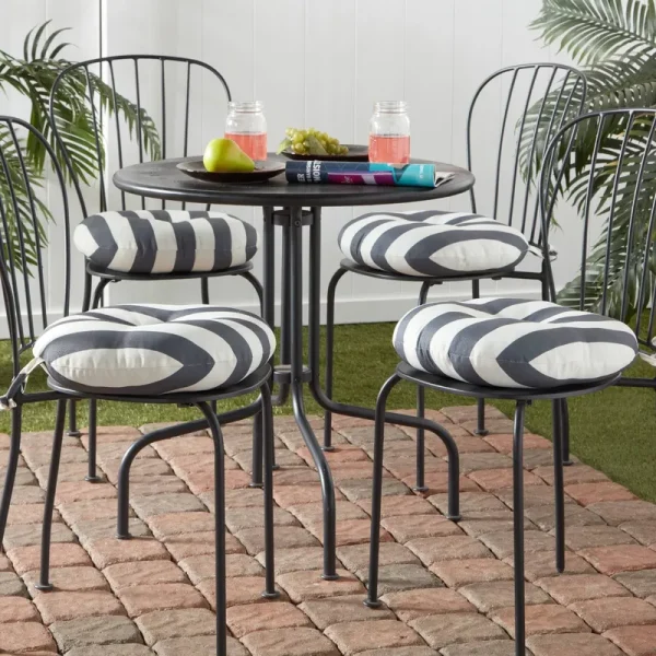 Greendale Home Fashions 15 in. Round Outdoor Bistro Seat Cushion - Set of 4 Canopy Stripe Gray