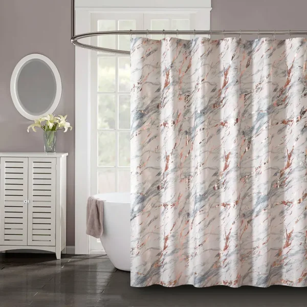 Mainstays Polyester Marble Metallic Shower Curtain - Rose Gold Pink - 72 x 72 in