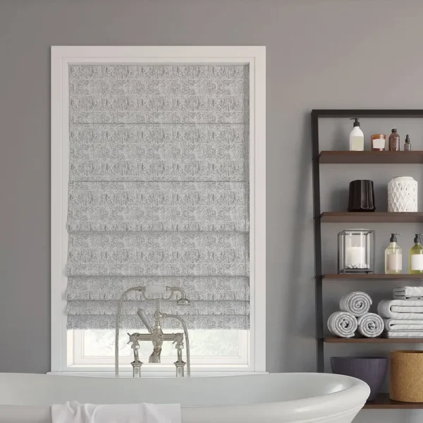 Sun Zero Talmage Tonal Geometric 100% Blackout Cordless Roman Shade, 64" x 31" - Steel