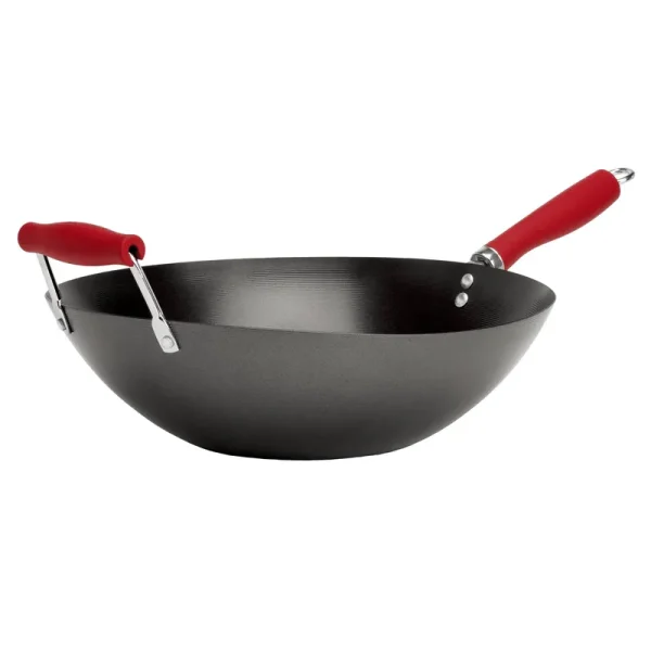 Tasty Carbon Steel Non-Stick Stir Fry Pan/Wok, 14 inch, Red, Size: 14 inch, Black