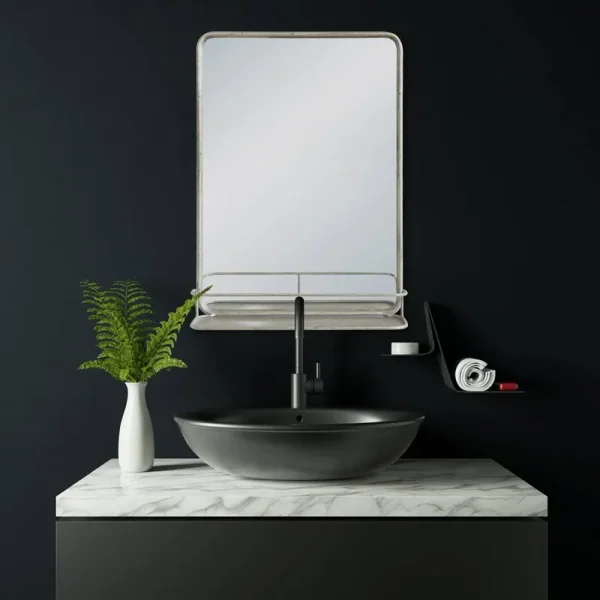 Rudolfo Accent Mirror with Shelves Birch Lane Finish: Nickel