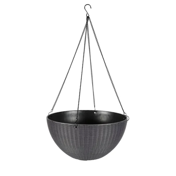 Style Selections 14-in W x 7.05-in H Dark Charcoal Plastic Traditional Indoor/Outdoor Hanging Planter in Black | HDR-042693