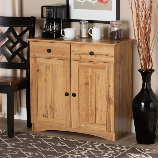 Baxton Studio Lauren Modern and Contemporary Oak Brown Finished Wood 2 - Door Buffet Kitchen Cabinet