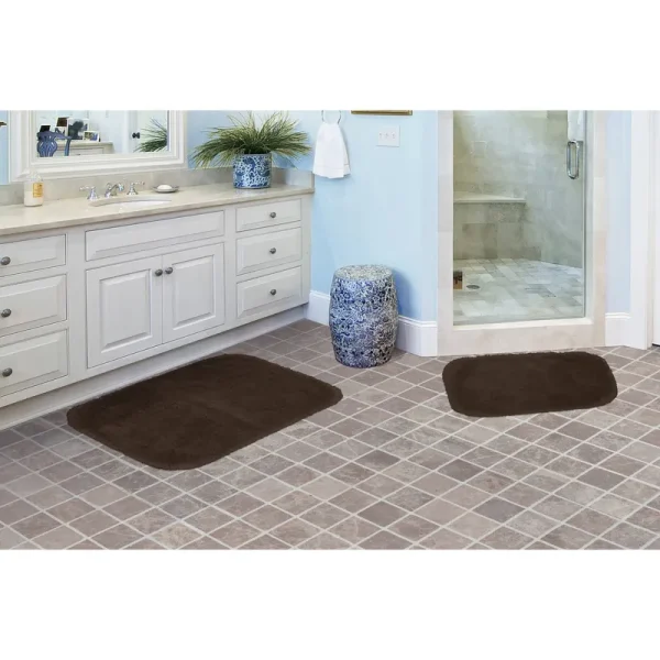 Garland 2 Piece Finest Luxury Ultra Plush Washable Nylon Bath Rug Set Chocolate Brown