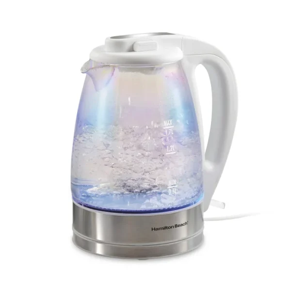Hamilton Beach 1.7L Electric Tea Kettle, Water Boiler & Heater, Built-In Mesh Filter, Auto-Shutoff & Boil-Dry Protection, Cordless Serving, LED