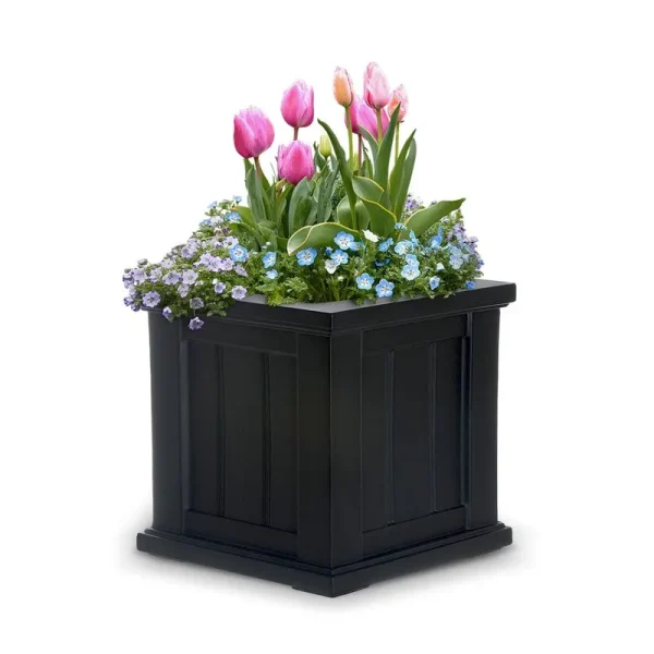 Selevae Resin Planter Box with Water Reservoir Charlton Home Color: Black, Size: 14" H x 14" W x 14" D