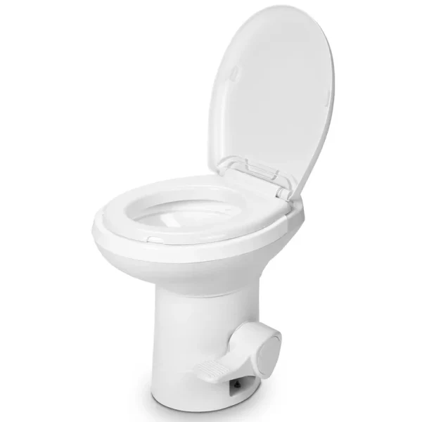 Dextrus Portable RV Toilet with Pedal Flush, Gravity Flush Toilet High Profile for Caravan Travel, Camping, Boating, White