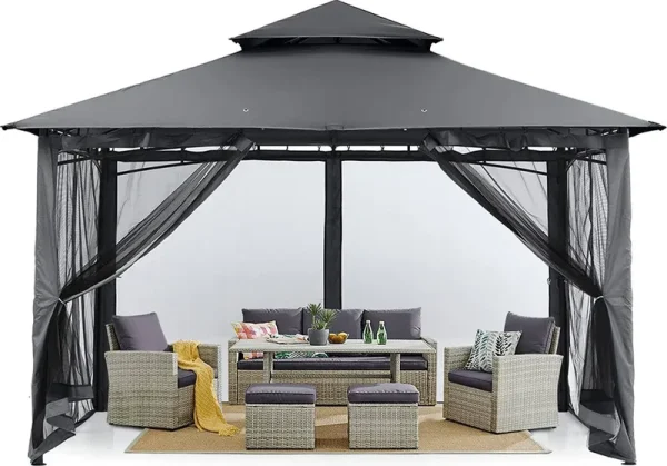 MASTERCANOPY Outdoor Garden Gazebo for Patios with Stable Steel Frame and Netting Walls (10x10,Dark Gray)