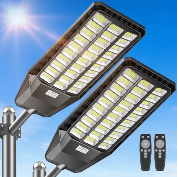 Adewalk 2 - Pack 6000W Solar Street Light with Motion Sensor and Remote Control, Dusk to Dawn Outdoor Flood Light