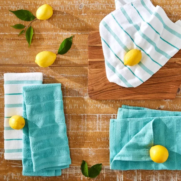 KitchenAid Albany Kitchen Towel Set, Set of 4 - Aqua