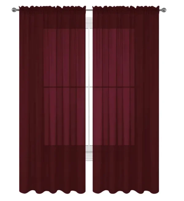 Decotex 2 Piece Solid Elegant Sheer Curtains Fully Stitched Panels Window Treatment Drape (54" x 84", Burgundy)