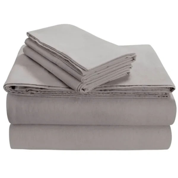 Tribeca Living King Luxury Solid Flannel Deep Pocket Sheet Set, Platinum